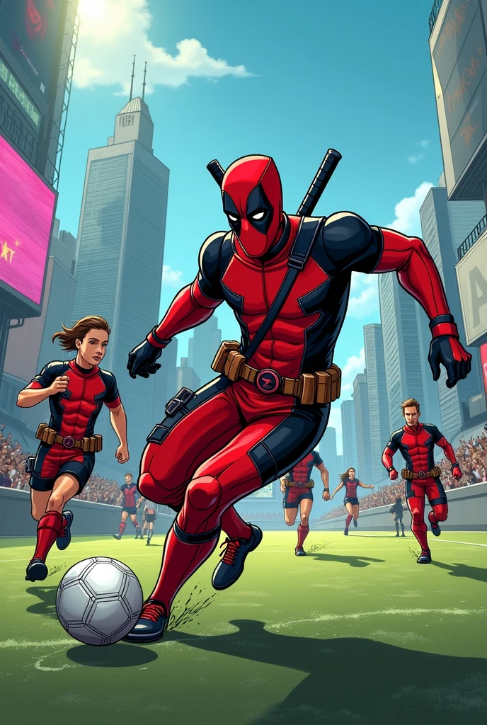 Deadpool playing soccer