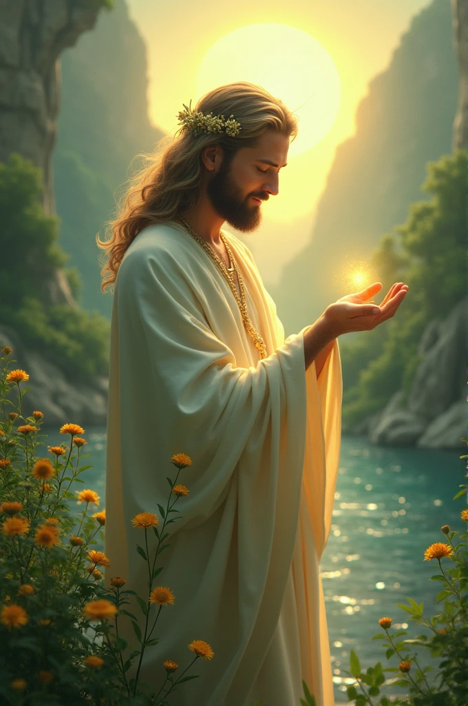 Parable of the mustard seed, (That this god is catching the seed in a super beautiful place)