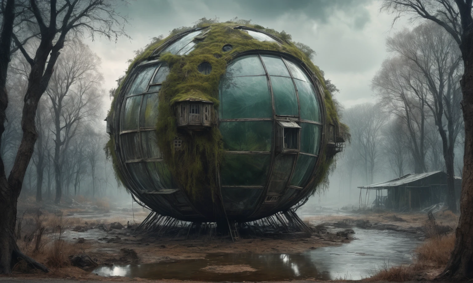 insane pilot from USSR , camouflage Rusty, after a psychiatric clinic,winter,intricate landscape,slate grey atmosphere,film grain,faded,eyes extremely detailed,another world,view from height,once pretty face,eyebrow up,full body shot,ominous landscape, Simon Stalenhag,Nicola Samori,full body shot,beggar paladium The Alien Entity,Technicolor,natural skin textures, hyper realism, hyper detailed,Extremely detailed,High contrast,Masterpiece,Realistic,Ultra Detailed, intricate details,realistic humid leather,extremly intricate,Epic Realistic, cinematic style,irina yermolova,high contrast,hdr,extremely detailed, deep night landscape,masterpiece,intricate details,faded,eyes extremely detailed, high detailed eyes,8k resolution,RAW,retina, Nikon Z9,China,tkt style, transition between two art styles, Ink painting to photorealism, Double contact, X-ray, Creative, vivid light, masterpiece, fantasy, Abstract Surrealism, super detailed, high resolution, stop:35;Her skin is pale, almost translucent,ancient rock,a hot air soars through the layers of clouds, revealing a colossal and enigmatic cityscape nestled within. The buildings in this ethereal city are adorned with intricate details and exude an aura of mystery. Above the cityscape, lend an enchanting touch to the scene. steampunk. The intricate mechanics create a sense of wonder and fascination, as if stepping into a dreamlike realism, Glass sphere, close-up of a planet with a bunch of trees on it, overgrown planet, green planet, Fractal World, A lush world of fantasy, fantasy planet, Dyson sphere,  planetary landscape, round planet inspired by Jofra Bosschart, planet, Future World, psychedelic  Mysterious World,ais-sinisterz, a derelict circus in the middle of a swamp, remnants of colorful tents, a silent carousel with spectral horses, all under a sky heavy with storm clouds
