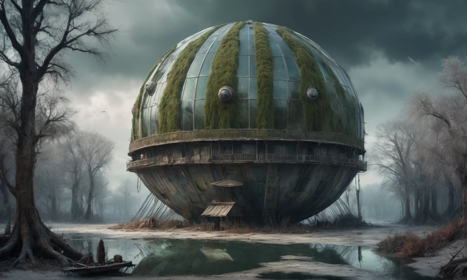 insane pilot from USSR , camouflage Rusty, after a psychiatric clinic,winter,intricate landscape,slate grey atmosphere,film grain,faded,eyes extremely detailed,another world,view from height,once pretty face,eyebrow up,full body shot,ominous landscape, Simon Stalenhag,Nicola Samori,full body shot,beggar paladium The Alien Entity,Technicolor,natural skin textures, hyper realism, hyper detailed,Extremely detailed,High contrast,Masterpiece,Realistic,Ultra Detailed, intricate details,realistic humid leather,extremly intricate,Epic Realistic, cinematic style,irina yermolova,high contrast,hdr,extremely detailed, deep night landscape,masterpiece,intricate details,faded,eyes extremely detailed, high detailed eyes,8k resolution,RAW,retina, Nikon Z9,China,tkt style, transition between two art styles, Ink painting to photorealism, Double contact, X-ray, Creative, vivid light, masterpiece, fantasy, Abstract Surrealism, super detailed, high resolution, stop:35;Her skin is pale, almost translucent,ancient rock,a hot air soars through the layers of clouds, revealing a colossal and enigmatic cityscape nestled within. The buildings in this ethereal city are adorned with intricate details and exude an aura of mystery. Above the cityscape, lend an enchanting touch to the scene. steampunk. The intricate mechanics create a sense of wonder and fascination, as if stepping into a dreamlike realism, Glass sphere, close-up of a planet with a bunch of trees on it, overgrown planet, green planet, Fractal World, A lush world of fantasy, fantasy planet, Dyson sphere, planetary landscape, round planet inspired by Jofra Bosschart, planet, Future World, psychedelic Mysterious World,ais-sinisterz, a derelict circus in the middle of a swamp, remnants of colorful tents, a silent carousel with spectral horses, all under a sky heavy with storm clouds