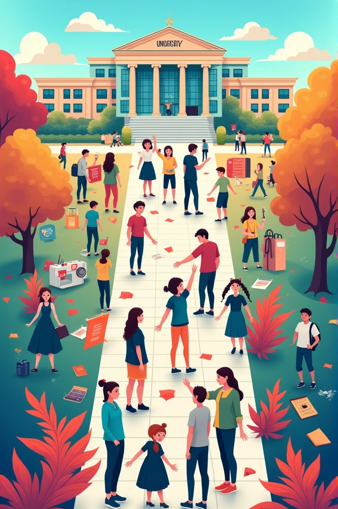 Poster Description:
Top: Illustrate the vision by drawing a large school building representing the university. Surround the building with symbols of leadership, like students in graduation caps holding certificates, and a globe to represent global competitiveness.
  
Middle: For the mission, draw students working together on garment designs. Show them using sewing machines, sketching outfits, and collaborating with bright ideas, represented by light bulbs or gears, symbolizing innovation.

Bottom: Illustrate the goals by drawing a diverse group of students proudly showing their finished garments on a stage, indicating success and the achievement of their learning goals. The background can have elements like books and a world map to signify education and global impact.