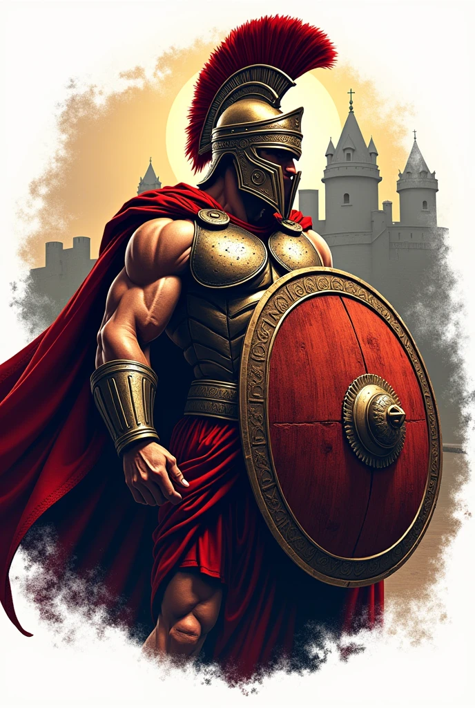 Create logo empire castle gladiator holding shield kneeser name write "Pioneers Empire Kaagapay Eagles Club" 