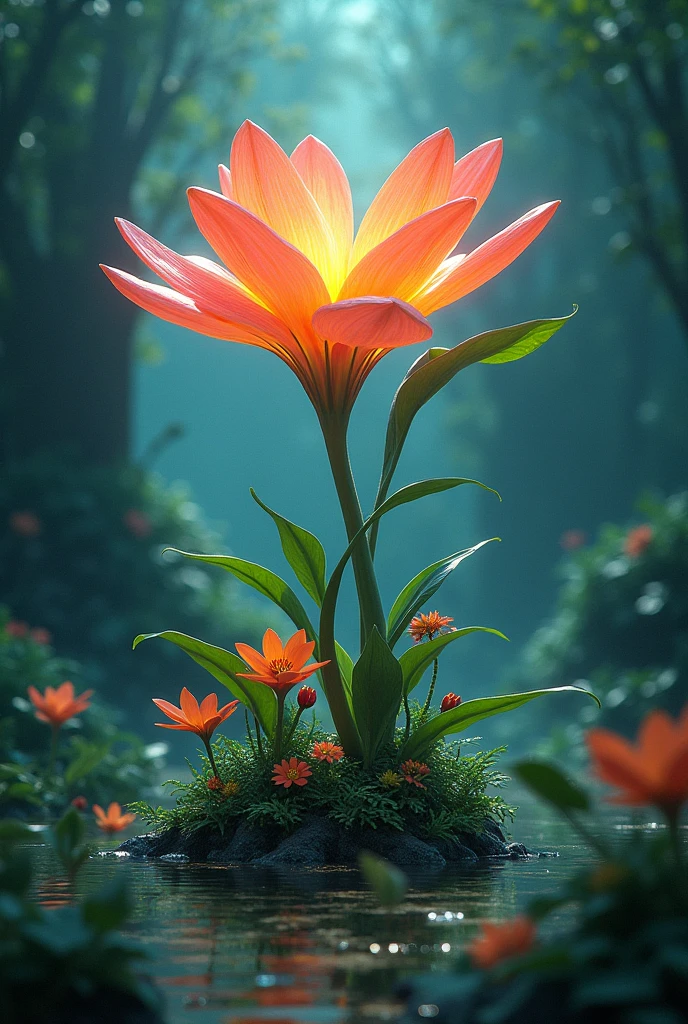 In a serene protected wetland, full of life and diverse vegetation, A strange plant arrives with bright flowers and glowing leaves. The plant, called Floralia Fantasia, slowly unfolds, and as you do so, becomes a kind of "hero" instead of an invader.