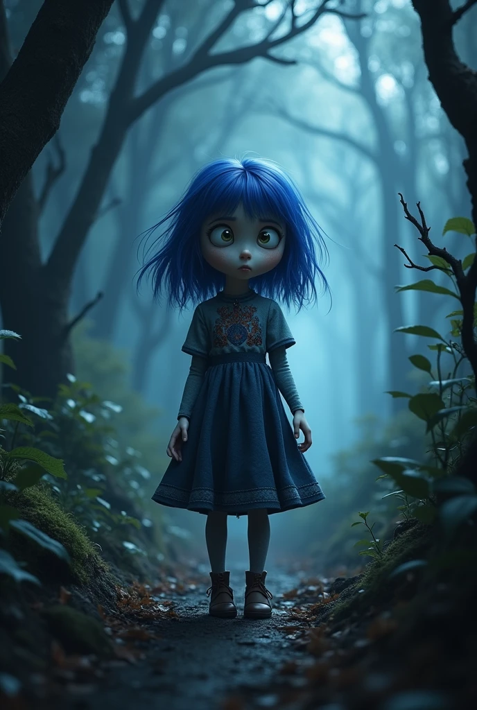 Generates an image of coraline in dark fantasy