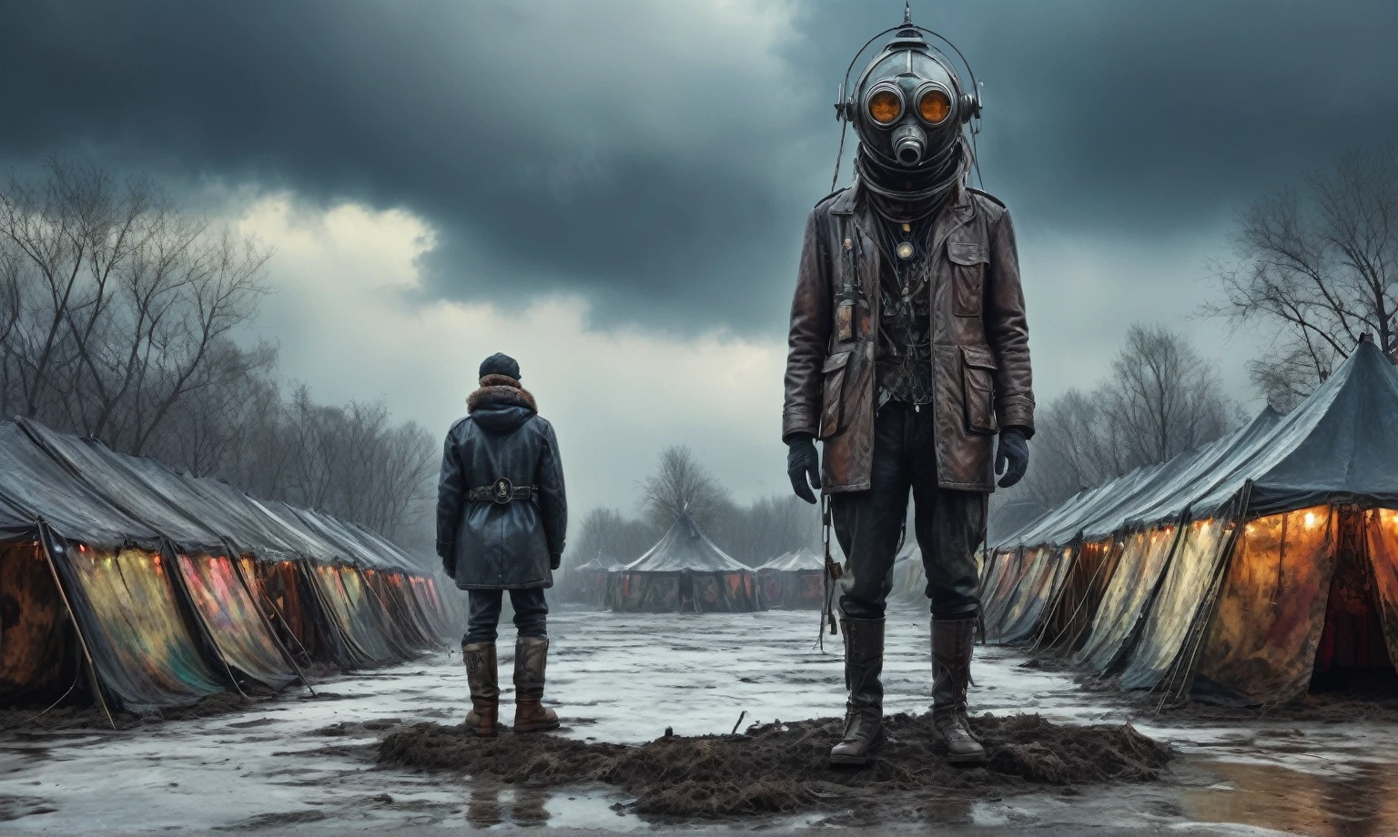 insane pilot from USSR , camouflage Rusty, after a psychiatric clinic,winter,intricate landscape,slate grey atmosphere,film grain,faded,eyes extremely detailed,another world,view from height,once pretty face,eyebrow up,full body shot,ominous landscape, Simon Stalenhag,Nicola Samori,full body shot,beggar paladium The Alien Entity,Technicolor,natural skin textures, hyper realism, hyper detailed,Extremely detailed,High contrast,Masterpiece,Realistic,Ultra Detailed, intricate details,realistic humid leather,extremly intricate,Epic Realistic, cinematic style,irina yermolova,high contrast,hdr,extremely detailed, deep night landscape,masterpiece,intricate details,faded,eyes extremely detailed, high detailed eyes,8k resolution,RAW,retina, Nikon Z9,China,tkt style, transition between two art styles, Ink painting to photorealism, Double contact, X-ray, Creative, vivid light, masterpiece, fantasy, Abstract Surrealism, super detailed, high resolution, stop:35;Her skin is pale, almost translucent,ancient rock,a hot air soars through the layers of clouds, revealing a colossal and enigmatic cityscape nestled within. The buildings in this ethereal city are adorned with intricate details and exude an aura of mystery. Above the cityscape, lend an enchanting touch to the scene. steampunk. The intricate mechanics create a sense of wonder and fascination, as if stepping into a dreamlike realism,Marta Bevacqua, ais-sinisterz, a derelict circus in the middle of a swamp, remnants of colorful tents, a silent carousel with spectral horses, all under a sky heavy with storm clouds