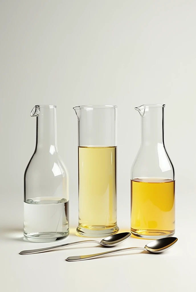 • Vegetable oil • Water • Alcohol • Three transparent glasses • Spoons