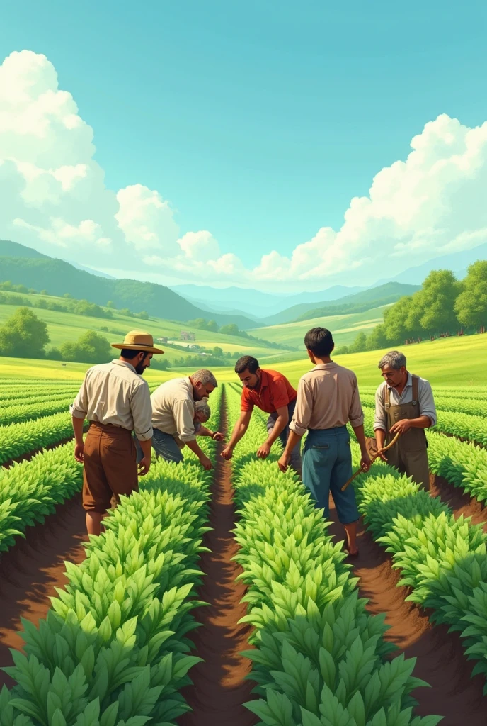 Image of a small farmers' cooperative, working together in a field.
