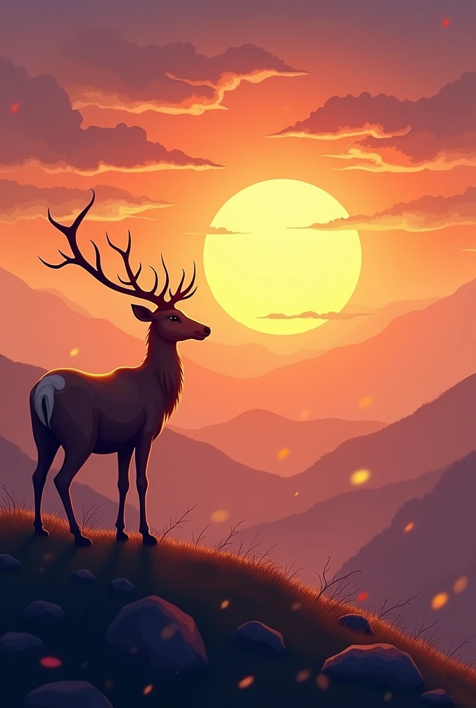 Background sunrise 
Front deer, ashwamedha 
attach business name : SURYAKOTI 
Make logo using this steps