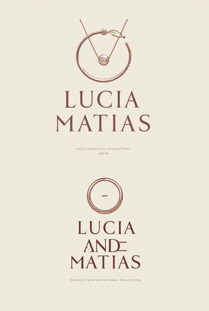 Create an accessories logo that has a necklace, bracelet, ring and the names of Lucia and Matias