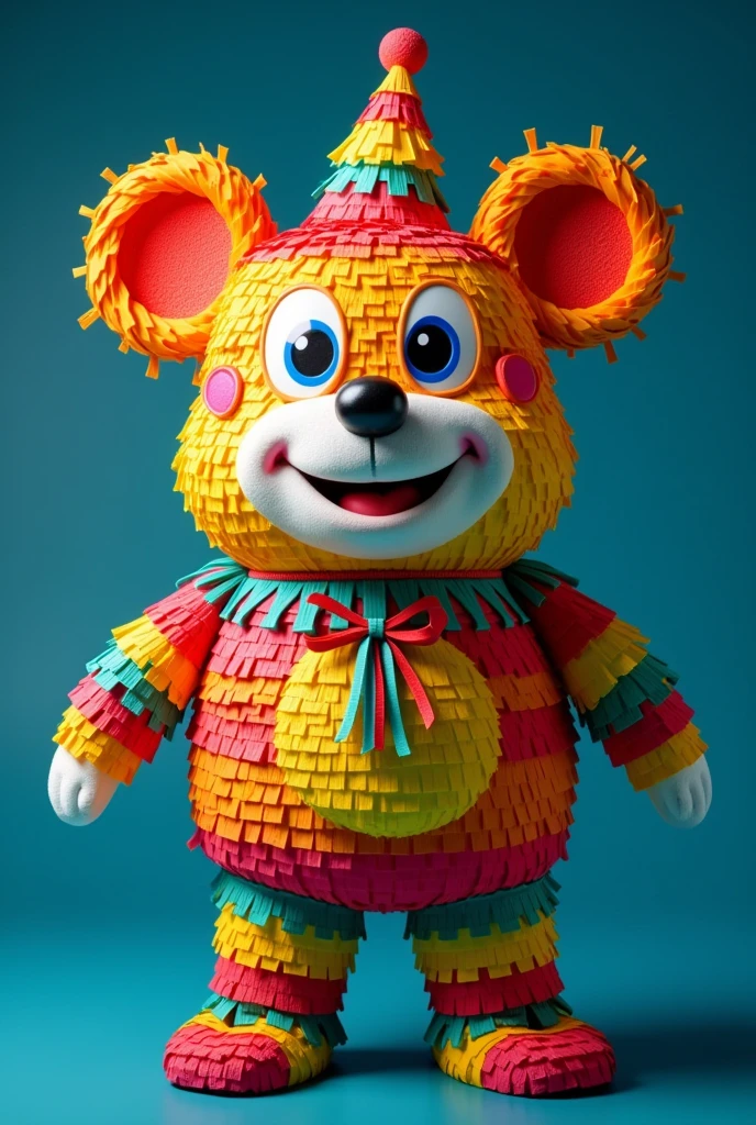 Create a colorful Disney style pinata image with a blue background, close-up angle