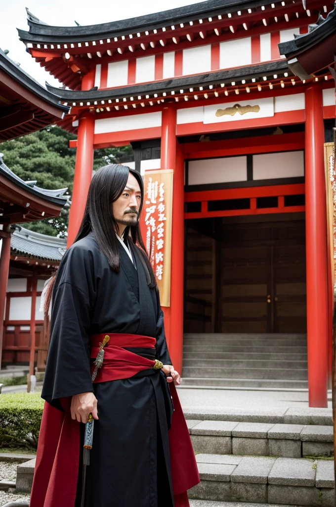 Oda Nobunaga stands at the burning Honnoji Temple