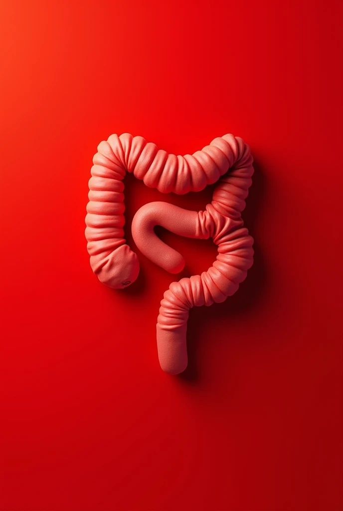 Realistic human intestine logo, with red tones, Graphic design , red background 3d realism close to reality