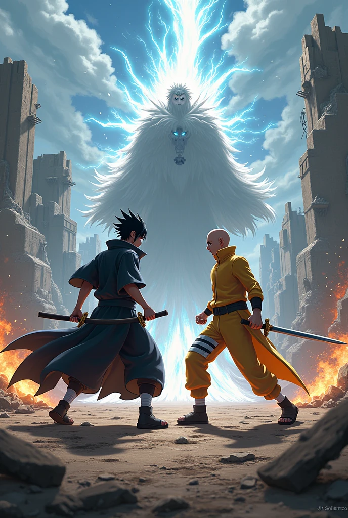 Uchiha sasuke fights with saitama