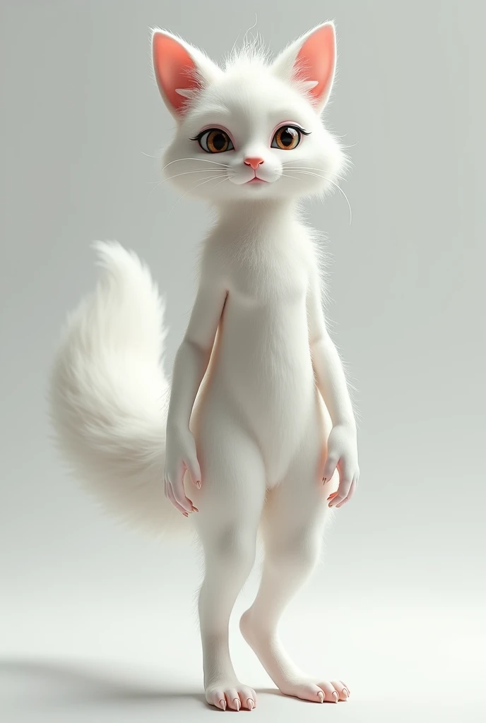 photo of little humanoid with large pointy ears, covered in brown fur, animal fur, tiny nose, small mouth, huge innocent blue colored eyes, soft long furry tail, furry alien animal, 4k 8k HDR, extremely cute, wearing maid dress, green crystal embedded in forehead just above the nose, furry humanoid
