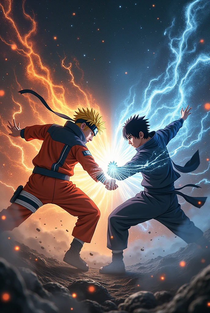 Naruto vs Sasuke fighting space black power of movement