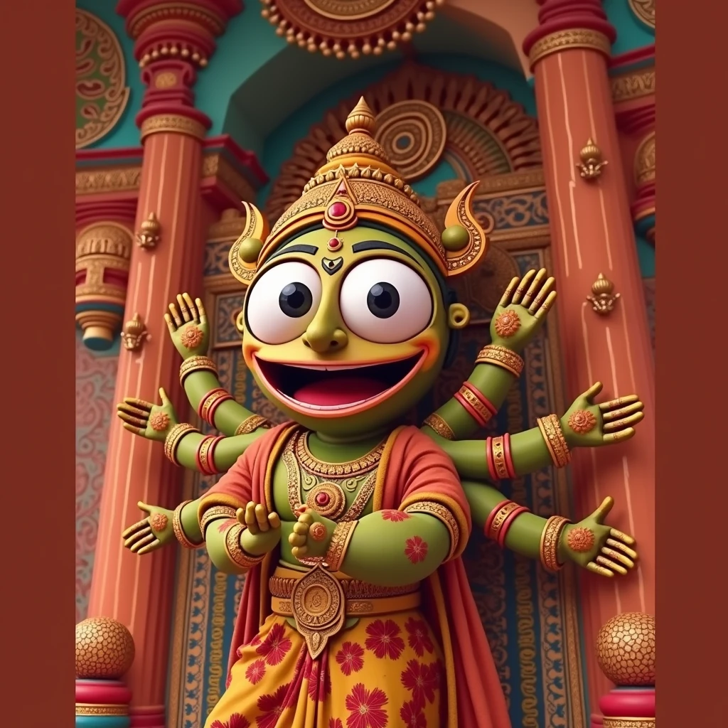 Lord jagannatha, colourful image, happy, playful, big eyes, same as the image, indian god