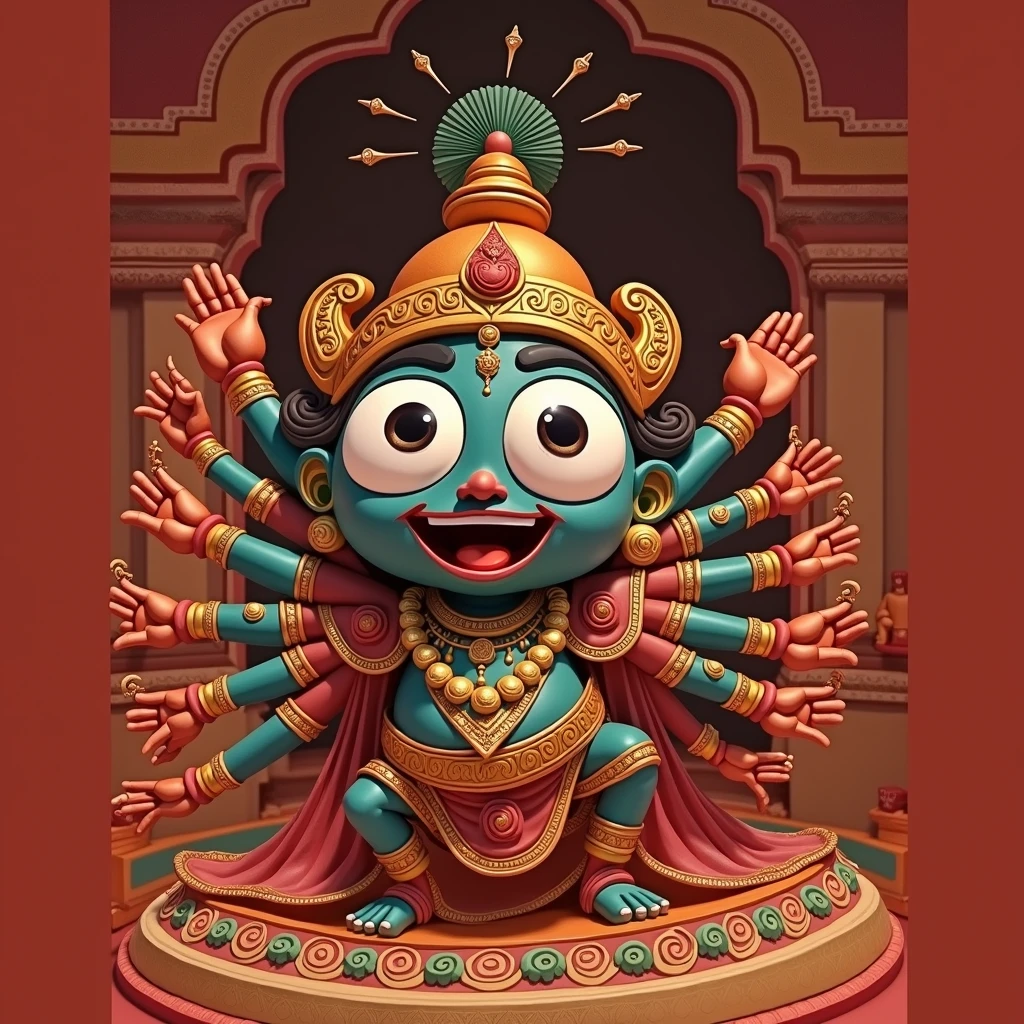 Lord jagannatha, colourful image, happy, playful, big eyes, same as the image, indian god