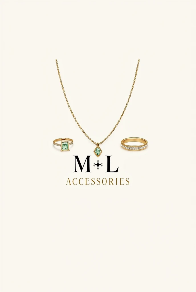Create an accessories logo that has a necklace, bracelet, ring and the initials M and L