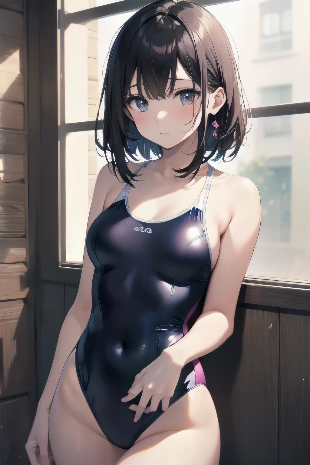 highest quality,wonderful,finely,extremely detailed CG Unity 8K wallpaper, (1 girl, blue eyes), (huge breasts:1.2), (black school swimsuit:1.3), (bare shoulders:1.1), (clavicle:1.1), (semen:1.2), (loli:1.2),(sperm:1.2), (zettai ryouiki:1.2),(constriction:1.2), (Are Standing:1.2),(Nipples),(Nipples visible),  ((cum,sperm,semen)),(((cum on face))),((ejaculation semen)),((ejaculation cum)),(((bukkake))),purple hair,arms up,armpit,locker room,(((cum on body))),(((sukumizu)))