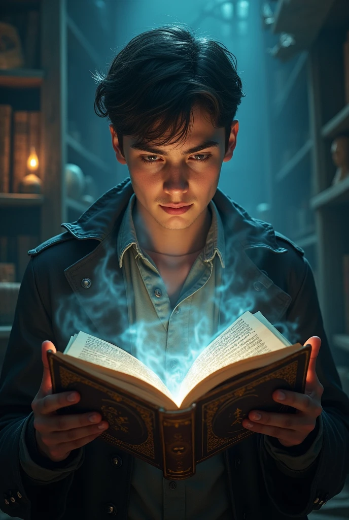 Young man teenager magic book 