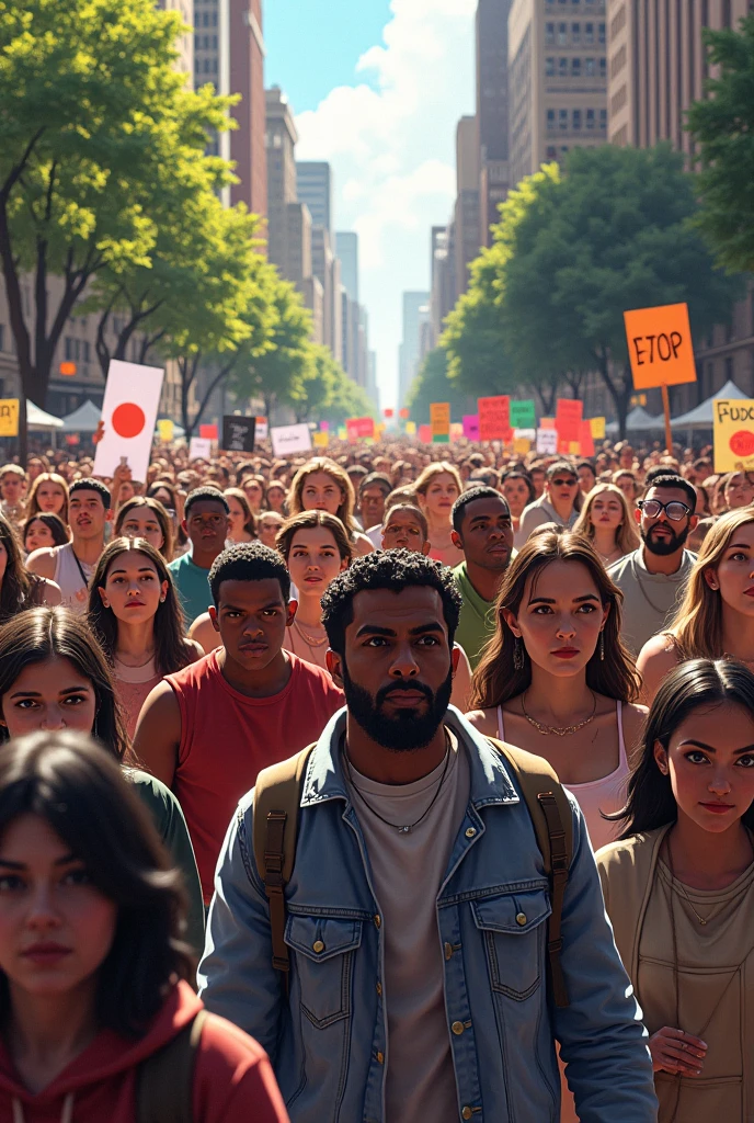 Image of a large march of people of different ages and social sectors, calling for changes.