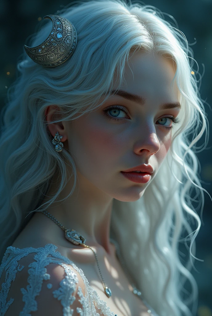 Portrait of a woman with lunar symbolism