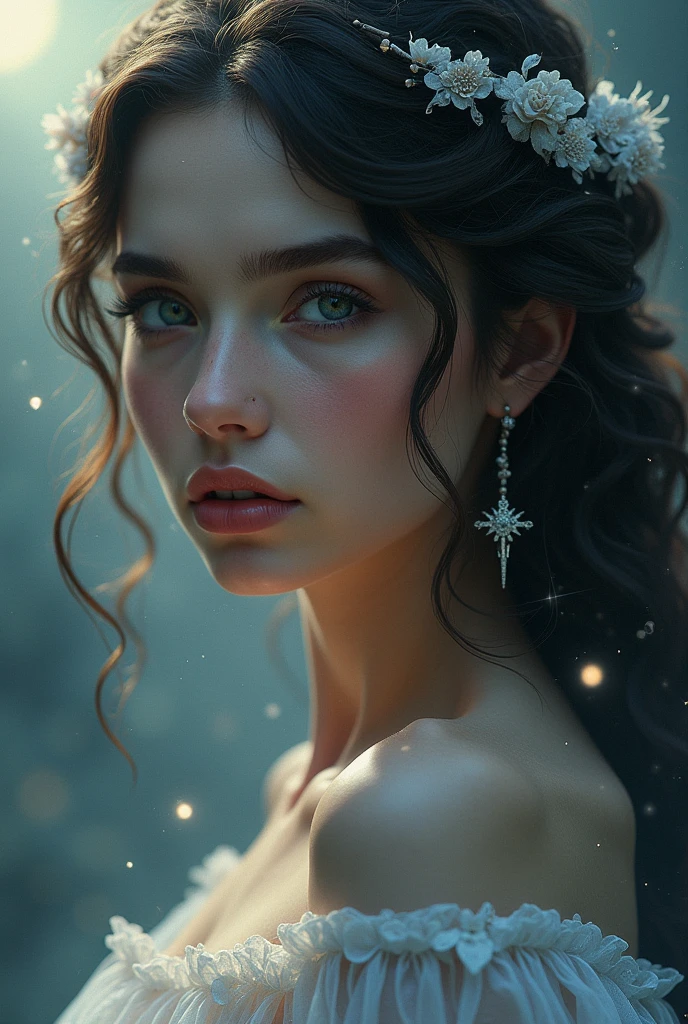 Portrait of a woman with lunar symbolism