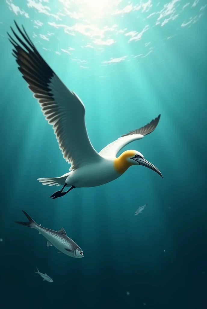 1 Adult Gannet catching a fish underwater
