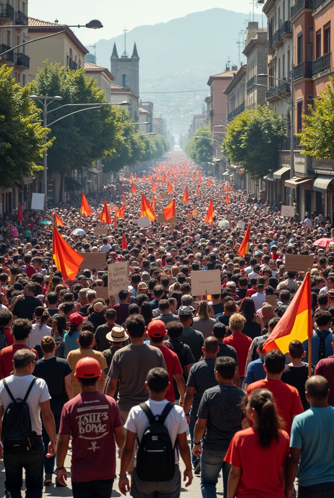 Image of a large march of people of different ages and social sectors, calling for changes in Peru