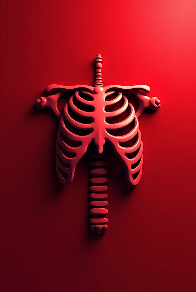 Realistic rib cage logo, with red tones, Graphic design , red background 3d realism close to reality