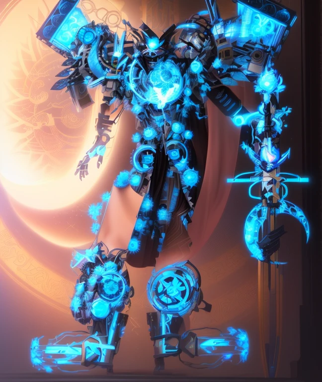 There is a cartoon picture，Drawing of a man holding a sword and a clock。, Anime robot mixed with organic, Mecha style greek god, Portrait of digital shaman, Simple futuristic robot queen, Colorful sci-fi steampunk, AI Art God King, Vitruvian Mecha, Cute and exquisite epic robot, anime characters; full body art