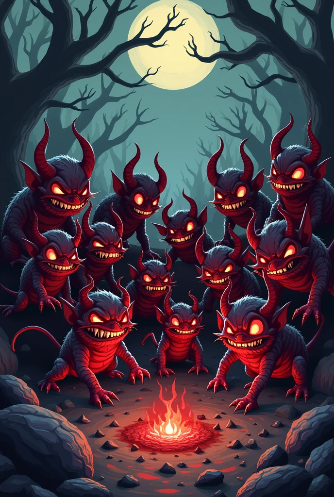 a beautiful detailed kitsune woman with long black fox ears and tails, glowing red eyes, highly detailed mature and curvy figure, large breasts, holding a towel, surrounded by a burning catedral full of charred corpses, terrifying smile with glowing red eyes, body covered in dark sinister stains, (best colors,extreme detail description,professional,horror,fantasy