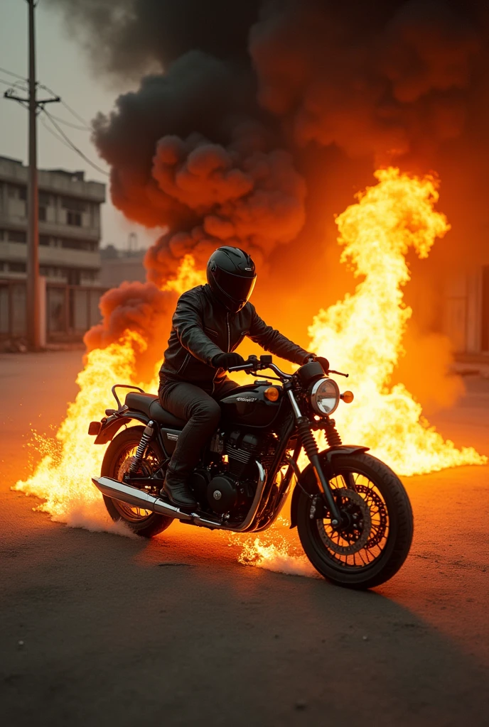 motorcycle catches fire rider on it 16:9