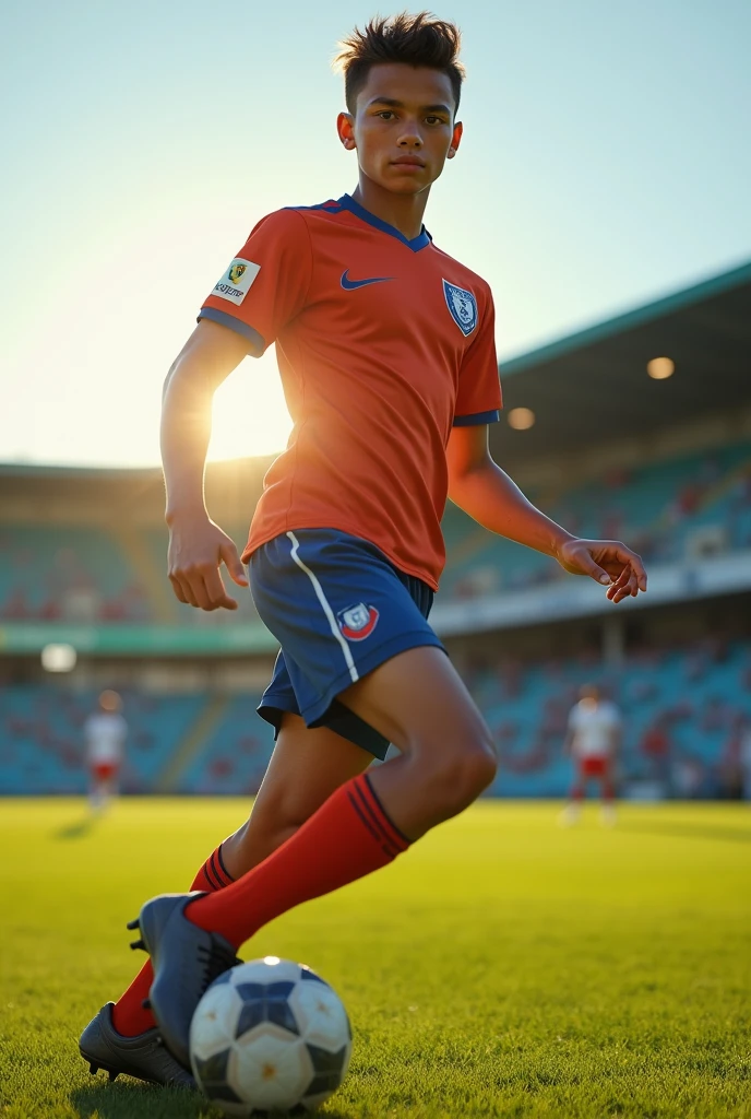 a slim teenage boy, high school soccer player, detailed muscular abs, detailed soccer socks, detailed soccer cleats, white briefs, beautiful detailed eyes, beautiful detailed lips, extremely detailed face, sweating, intense expression, dynamic pose, sports field, sunlight, vibrant colors, cinematic lighting, photorealistic, 4k, highly detailed, masterpiece, studio lighting, physically-based rendering