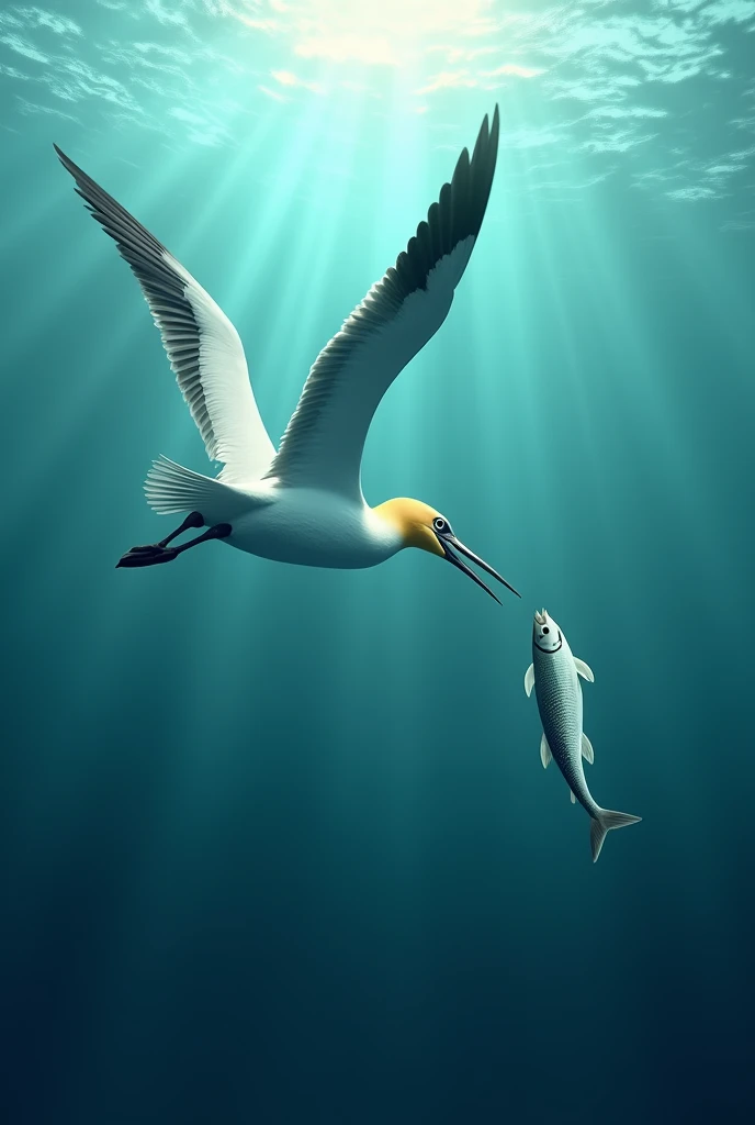 1 Adult Gannet catching a fish underwater