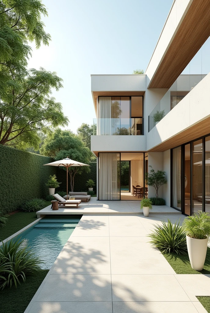 Urban outdoor villa courtyard scene,No chairs, only scenes,lots of brightness,Modern style,Less shadow