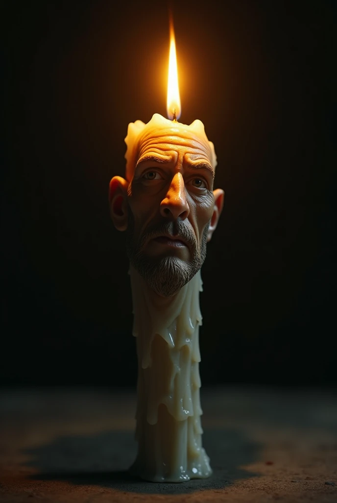 figure of a lit candle with the face of a man