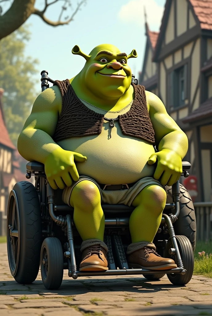 Now make an obese sherk weighing 1000 kilos riding a wheelchair