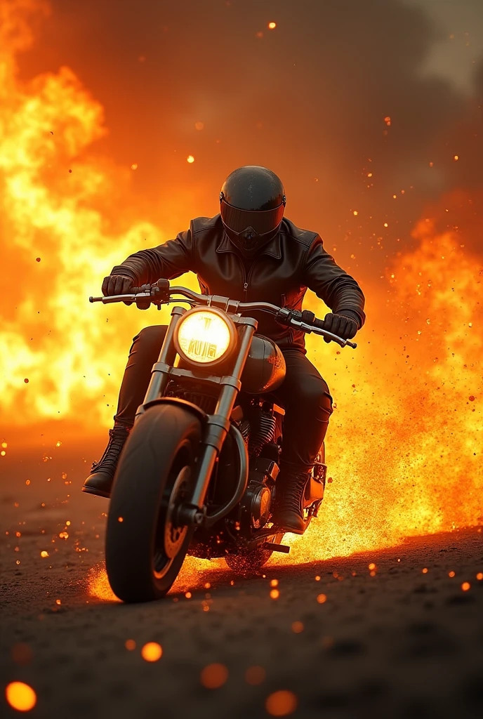motorcycle and rider burning on fire 16:9