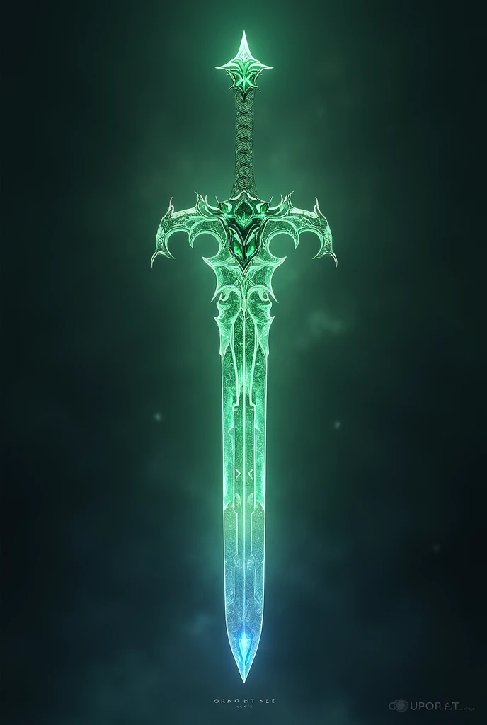 masterpiece、Highest quality、Very detailed、Ultra-high resolution、Fantasy sword with a crystal blade that glows with light and dark energy。The handle is inlaid with green jade.。fire、ice、thunder、poison、Wind、Multicolored light effect representing soil。Complex pattern、Shining Aura、Glittering Blade