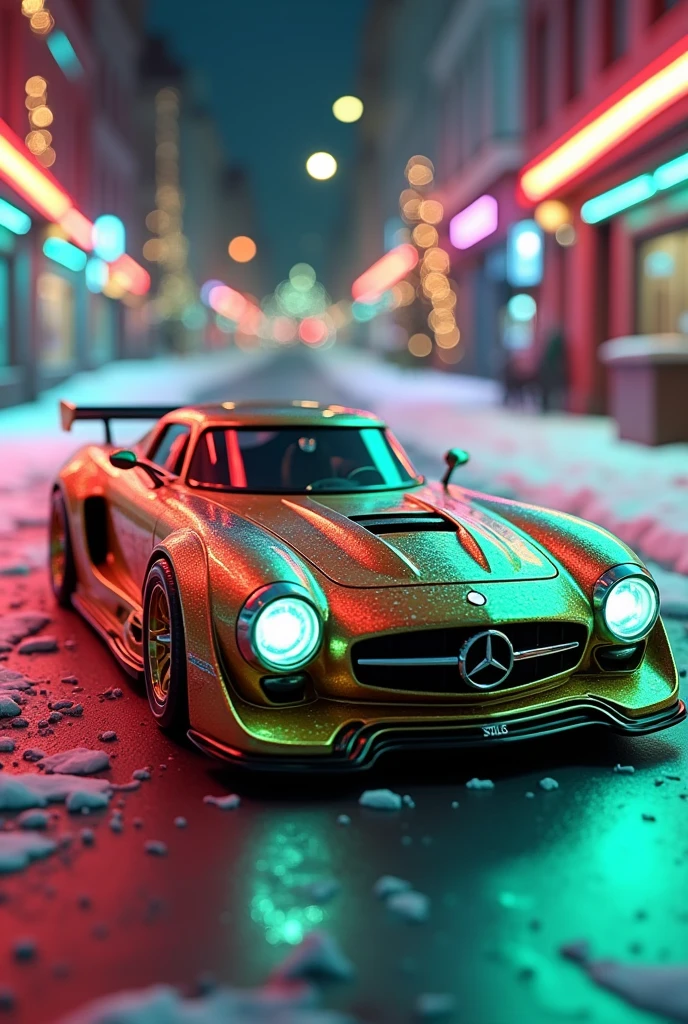 toy car with red colors, O verde, The White, the gold and silver neon christmas


