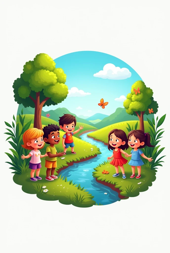 make a logo named SEMESTA. its a logo with happy kids doing exploration and learning something in the nature