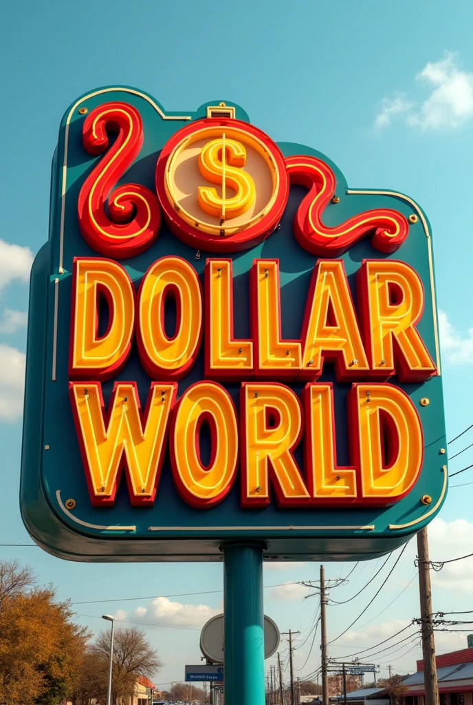 Create an image for a sign for a business location with a name " dollar world" with red and yellow colors in Spanish 