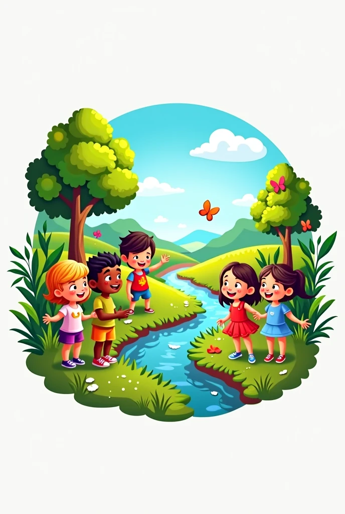 make a logo named SEMESTA. its a logo with happy kids doing exploration and learning something in the nature