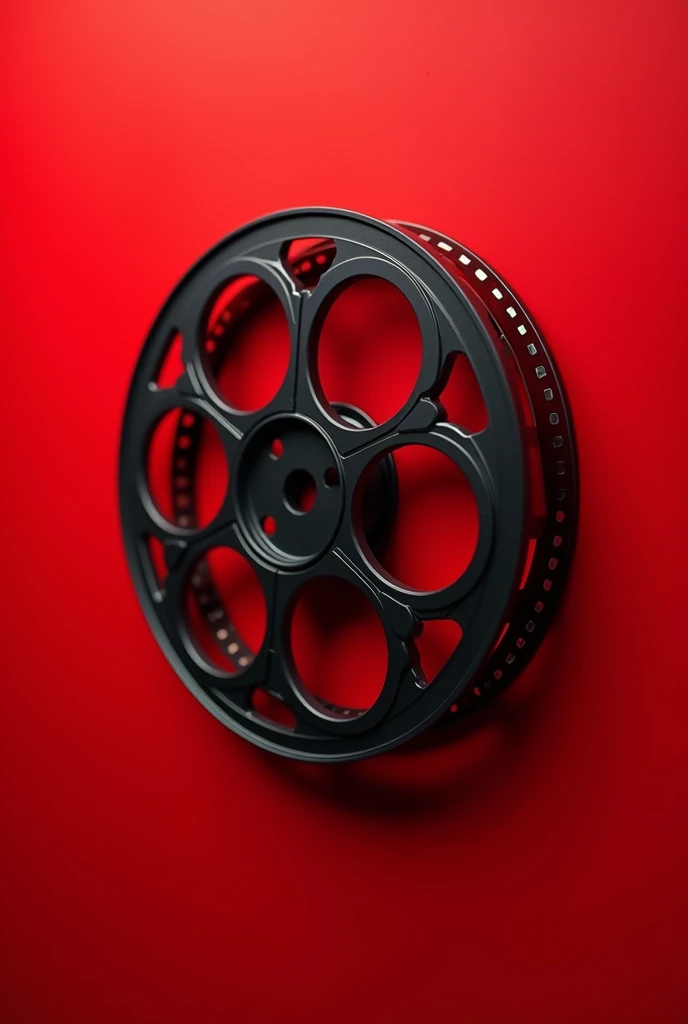 Cinema logo, film, rolo de film realista, with red tones, Graphic design , red background 3d realism close to reality