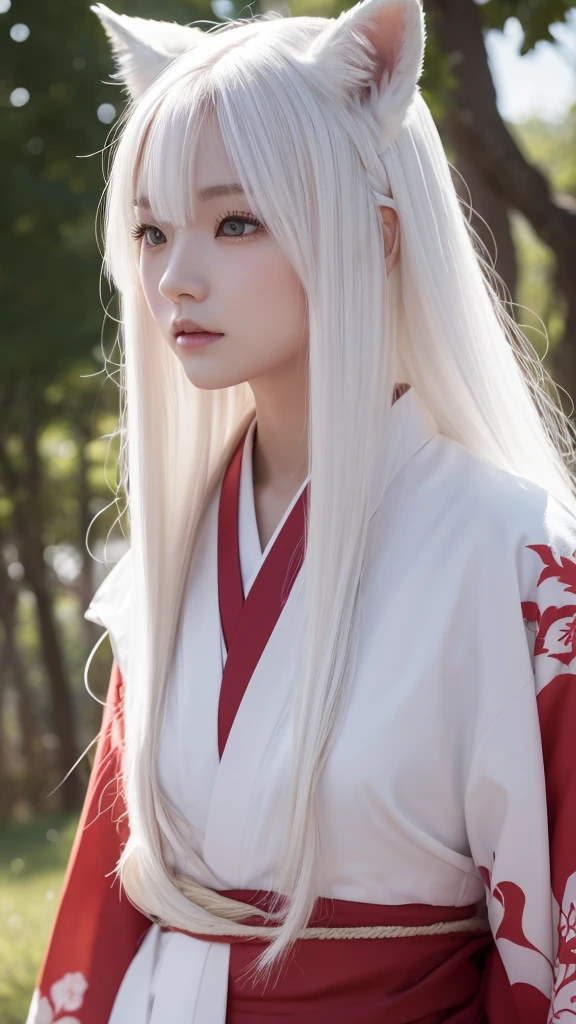 White Demon Fox、Nine-tailed Fox、Japanese women、kimono、Fair skin、Red lines on face、8K、I have long hair