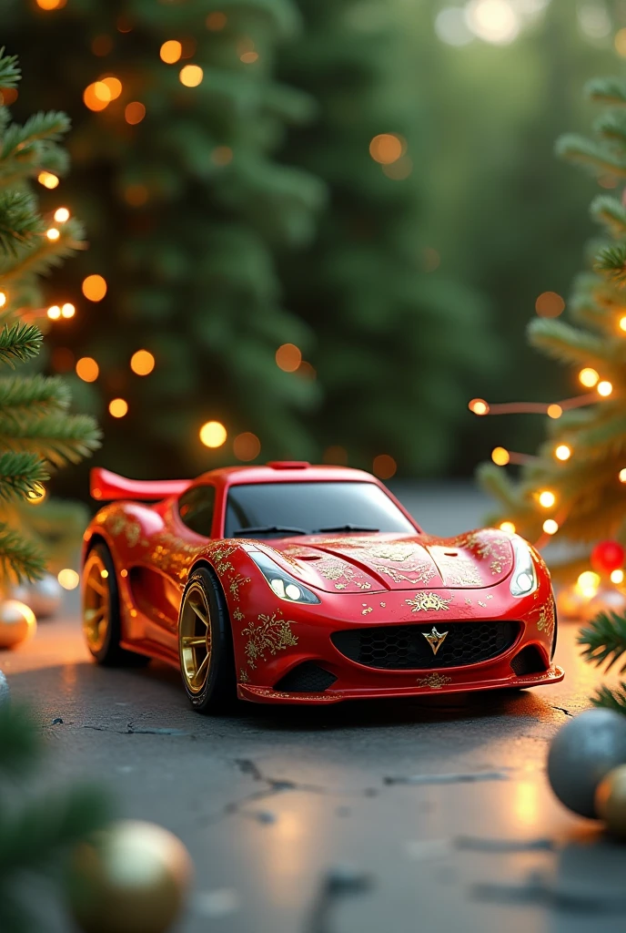 prototype toy car with red colors, O verde, The White, the gold and silver shining Christmas theme