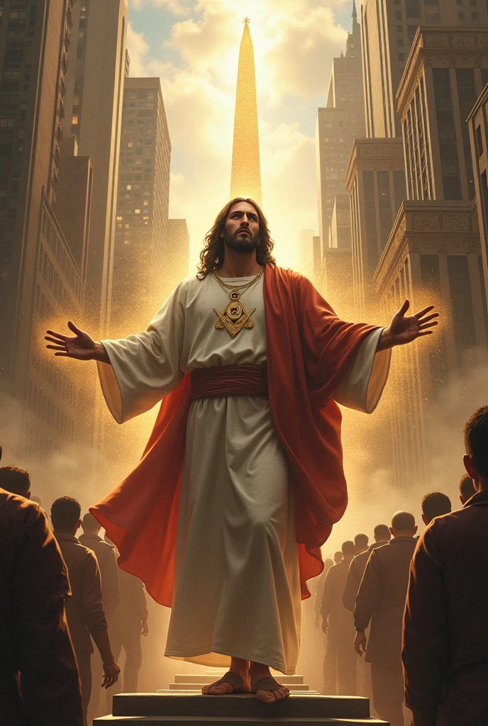 Jesus in a city defeating Freemasonry