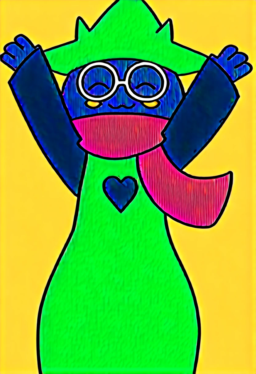 (score_9, score_8_up),furry, fur, face, Ralsei(deltarune), goat, dark fur, pink horns but green because the hat is covering, black sleeves, cute, green glasses, hat, green shirt, standing, arms up with his hands doing the peace sign,pink scarf,closed eyes, happy, smug face, bending over, wide hips, rear view, {{Artist: %zankuro%}}, 1furry, solo, blushing, male,