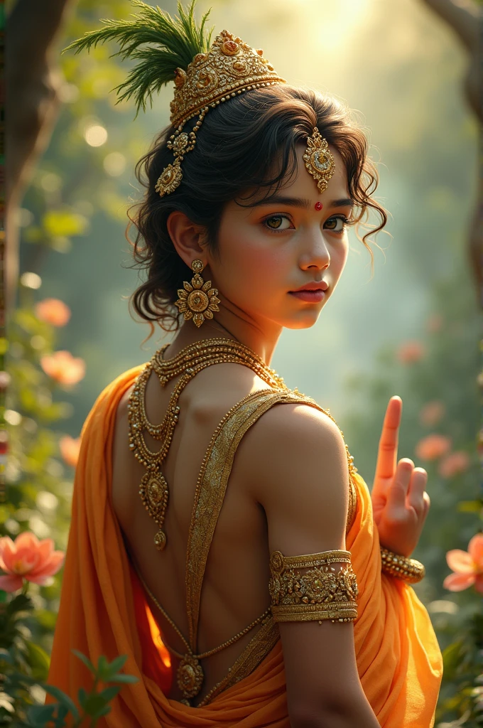 Lord krishna with golden clothes and attractive young